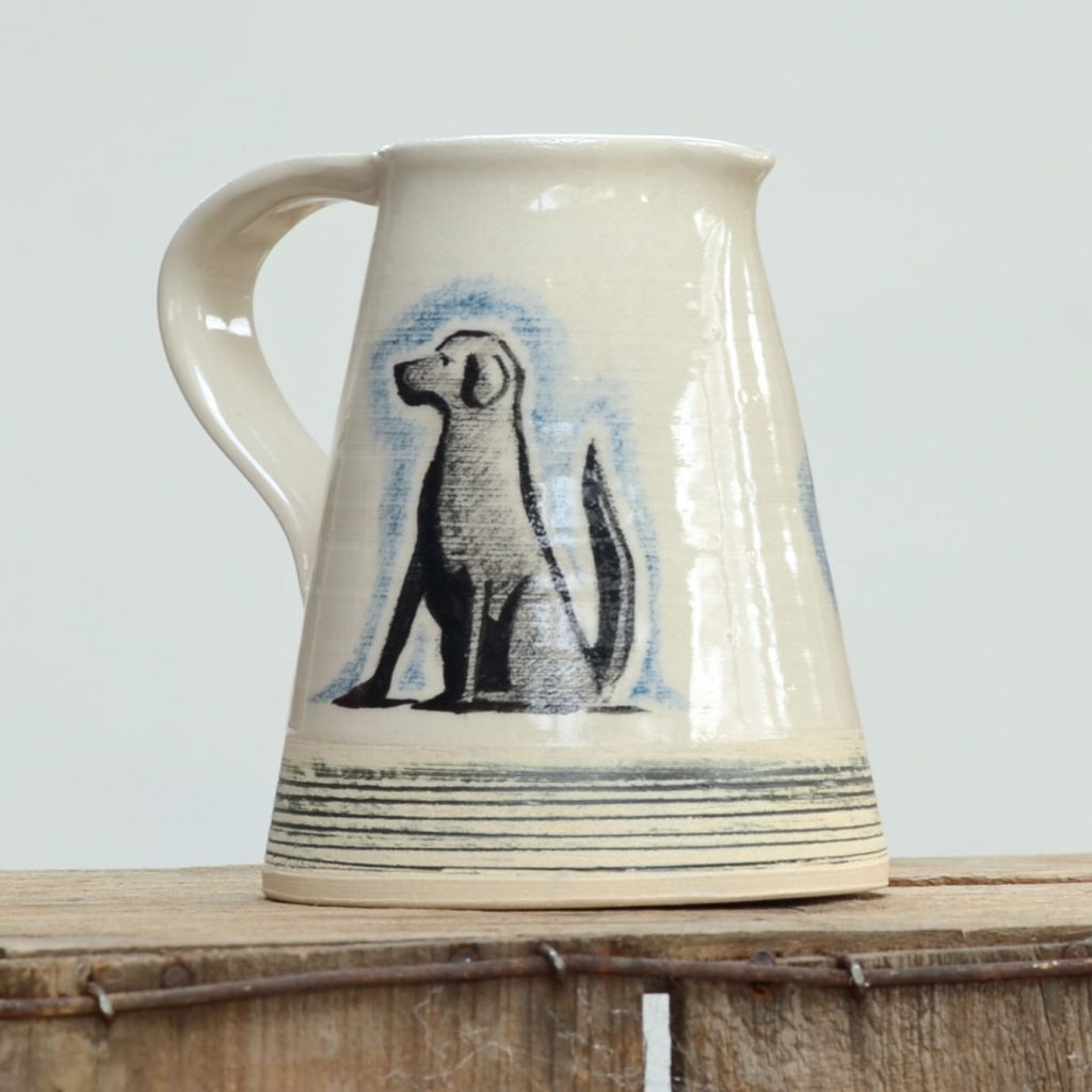 Sending pottery and ceramics by post – Olley Pottery handmade and decorated stoneware Labrador jug made in Kent